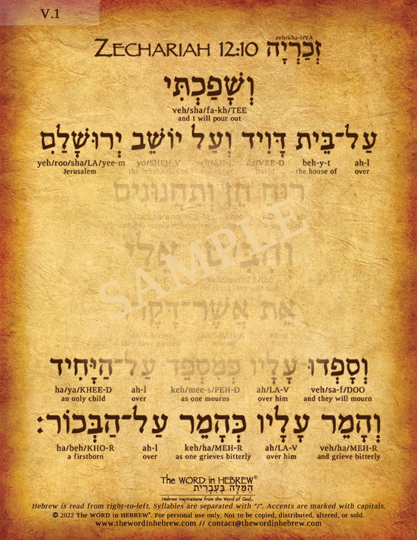 Zechariah 12:10 in Hebrew - The Pierced Messiah - Print