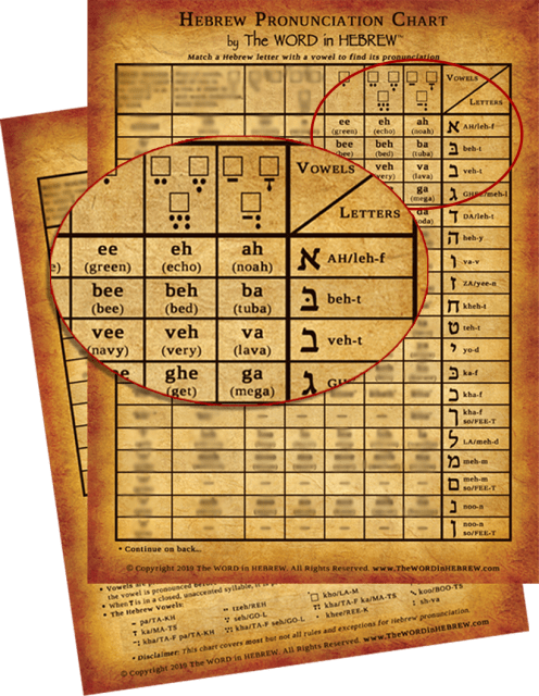 Learn Hebrew Pronunciation with
The Complete Hebrew Pronunciation Chart! A MUST have for any Hebrew student! Quickly learn to read and speak any pointed Hebrew text.
No prior knowledge is necessary!