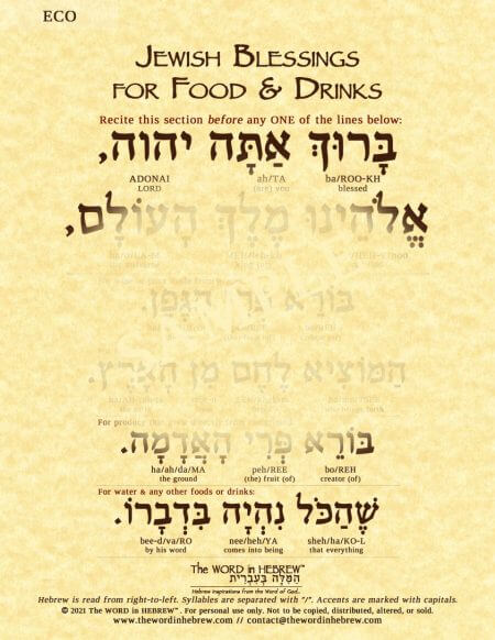 Jewish Blessings for Food in Hebrew - ECO