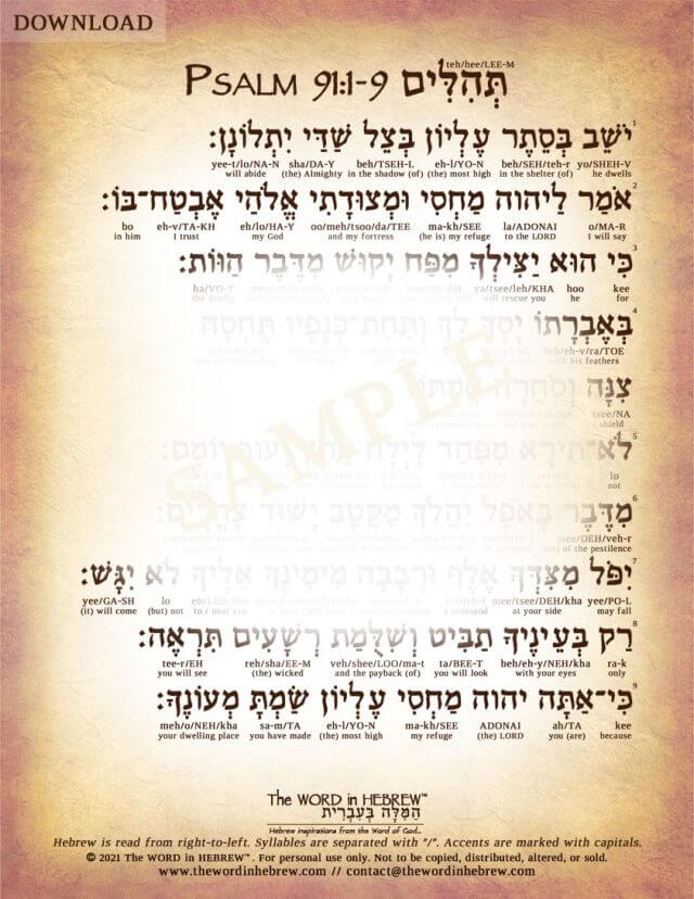 Psalm 91:1-9 In Hebrew - Pdf